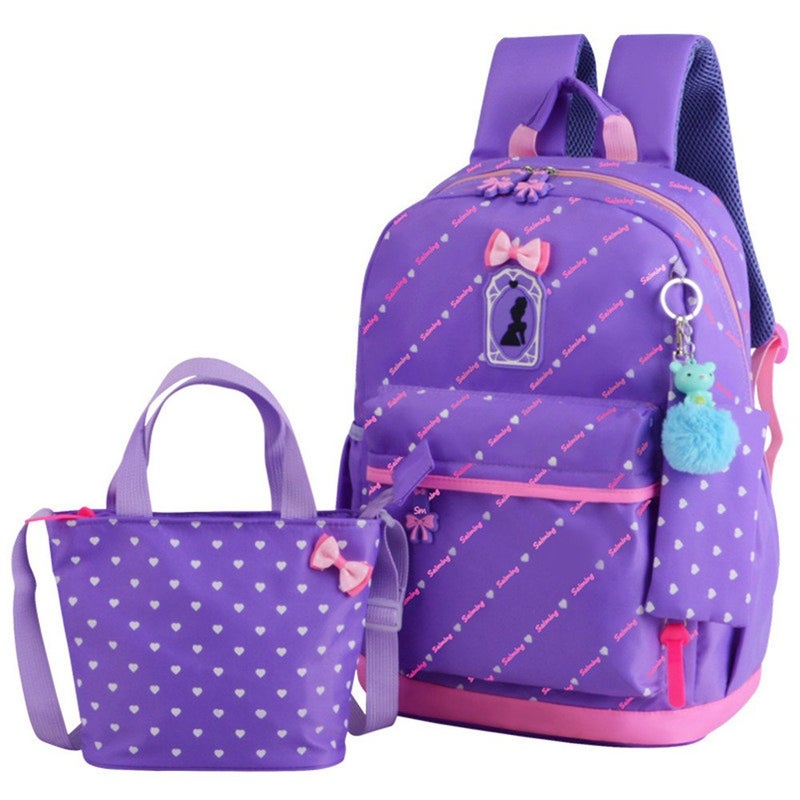 VIDOSCLA 3Pcs Heart Printing Backpack Sets Bowknot Primary Schoolbag Travel Daypack Shoulder Bag Girls Rucksack knapsack - Image 1